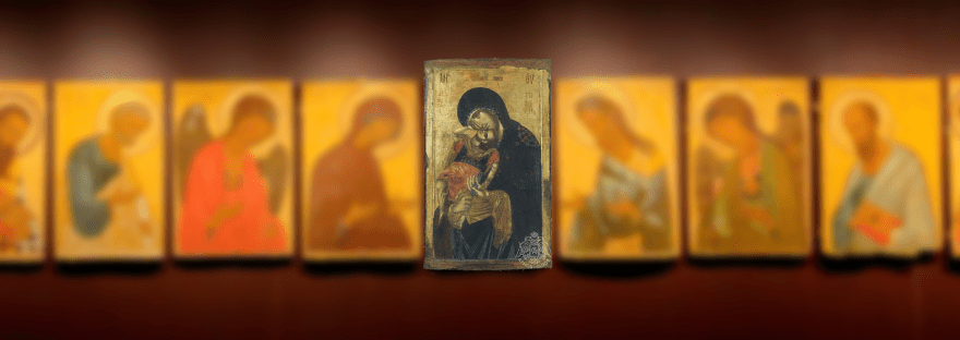 икона Благодатной Богородицы Ксенофонт, Кехаритомени монастырь Ксенофонт, икона Богородицы Умиление Пелагонитисса, чудотворная икона Кехаритомени Афон, Богоматерь с Младенцем со спины XIII век, Пелагонитисса Афон, икона Благодатное Небо Ксенофонт,